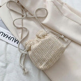 Women Sunflower Bucket Bags Straw Handbags Shoulder Bag