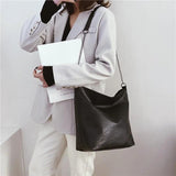Women PU Leather Shoulder Bags Female Handbag Large Size Bucket Bags