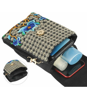 Ethnic Style Crossbody Cell Phone Bag Embroidered Canvas Purse