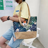 Women Big Size Handbag Tote Ladies Casual Flower Printing Canvas Shoulder Bag