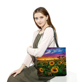 Sunflower Field Print Tote Bag for Women