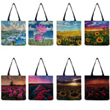 Sunflower Field Print Tote Bag for Women