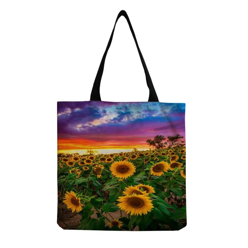 Sunflower Field Print Tote Bag for Women
