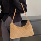 Women Shoulder Bag Rhombus Fluffy Handbag Winter Casual Armpit Bag