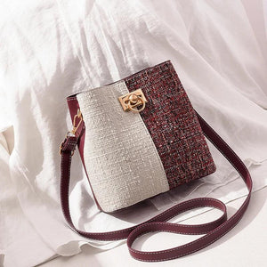 PU Leather Women Shoulder Bags Panelled Bucket Bag Ladies Handbag