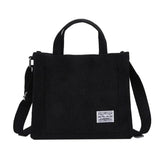 Corduroy Zipper Casual Tote Shoulder Bag Small Cotton Canvas Handbag