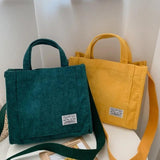 Corduroy Zipper Casual Tote Shoulder Bag Small Cotton Canvas Handbag