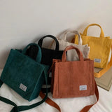 Corduroy Zipper Casual Tote Shoulder Bag Small Cotton Canvas Handbag