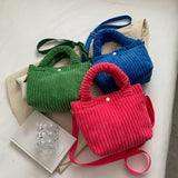 Corduroy Women Tote Bag Large Capacity Adjustable Strap Handbag
