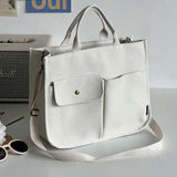 Women Shoulder Canvas Tote Girl Casual Shopper Handbags Retro Solid Schoolbag
