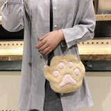 Winter Faux Fur Women Bear Paw Shoulder Bag Soft Plush Ladies Chain Messenger Ba