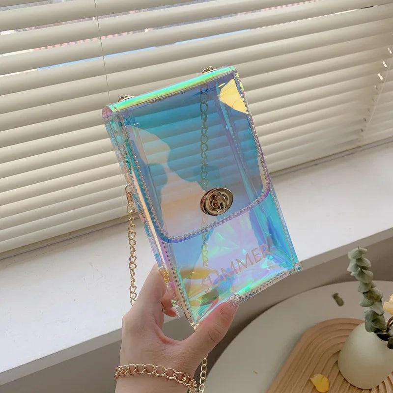Mini Transparent Mobile Phone Bags for Women Small Laser Chain Shoulder Bags