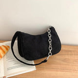 Corduroy Shoulder Bag Chain Handbag Retro Style Solid Color Underarm Bag