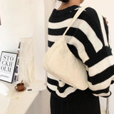 Corduroy Shoulder Bag Chain Handbag Retro Style Solid Color Underarm Bag