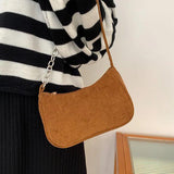 Corduroy Shoulder Bag Chain Handbag Retro Style Solid Color Underarm Bag