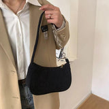 Corduroy Shoulder Bag Chain Handbag Retro Style Solid Color Underarm Bag