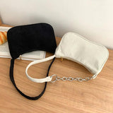 Corduroy Shoulder Bag Chain Handbag Retro Style Solid Color Underarm Bag