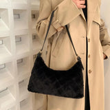 Women Shoulder Bag Rhombus Fluffy Handbag Solid Underarm Bag