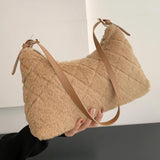 Women Shoulder Bag Rhombus Fluffy Handbag Solid Underarm Bag