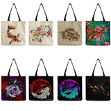 Chinese Fish Print Tote Bag Eco Reusable Handbag Women's Shoulder Bag