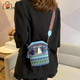 Ethnic Style Wide Strap Shoulder Bucket Bag