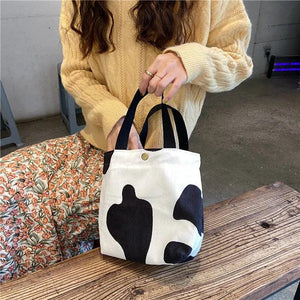 Corduroy Women Small Lunch Box Bento Handbag Daisy Print Mini Tote