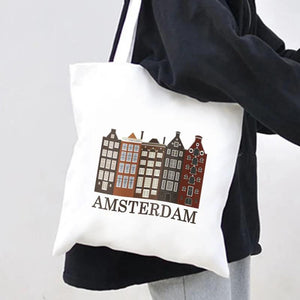 Amsterdam Canal Women Canvas Shoulder Bag Tote Eco Shopper