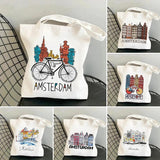Amsterdam Canal Women Canvas Shoulder Bag Tote Eco Shopper