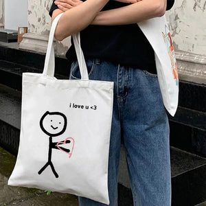 Funny Couple Line Art Stick Figures Women Eco Shoulder Reusable Totes