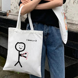 Funny Couple Line Art Stick Figures Women Eco Shoulder Reusable Totes
