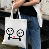 Funny Couple Line Art Stick Figures Women Eco Shoulder Reusable Totes