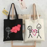 Funny Couple Line Art Stick Figures Women Eco Shoulder Reusable Totes