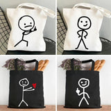 Funny Couple Line Art Stick Figures Women Eco Shoulder Reusable Totes