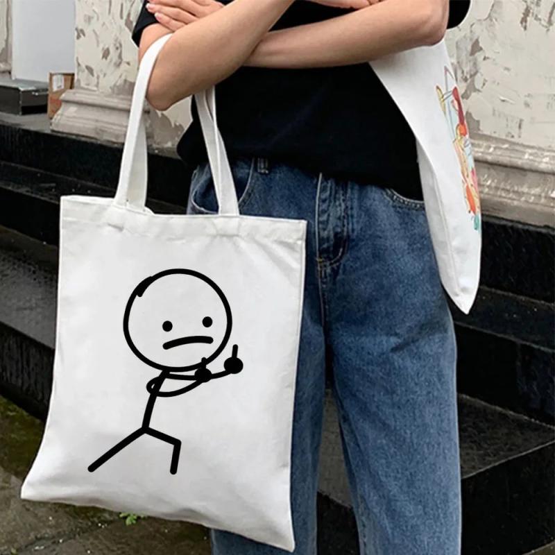 Funny Couple Line Art Stick Figures Women Eco Shoulder Reusable Totes
