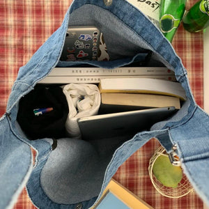 Vintage Denim Crossbody Bag Large Capacity Shoulder Handbag for Women