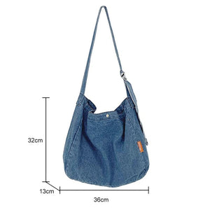 Vintage Denim Crossbody Bag Large Capacity Shoulder Handbag for Women