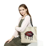 Leopard Lip Print Tote Bag Women Shoulder Bag Eco Friendly Foldable Shopping Bag