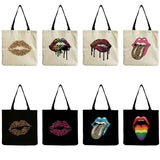 Leopard Lip Print Tote Bag Women Shoulder Bag Eco Friendly Foldable Shopping Bag