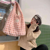 Soft Fleece Waffle Plaid Shoulder Bag