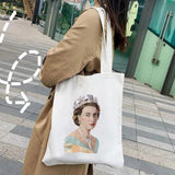 Queen Elizabeth II England British Painting Women Canvas Shopper Bag