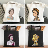 Queen Elizabeth II England British Painting Women Canvas Shopper Bag