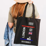 Paris York London Flight Ticket First Class Women Canvas Shoulder Bag