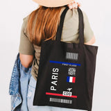 Paris York London Flight Ticket First Class Women Canvas Shoulder Bag