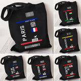 Paris York London Flight Ticket First Class Women Canvas Shoulder Bag