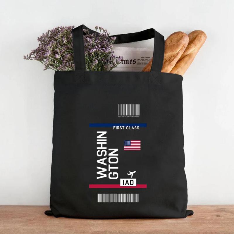Paris York London Flight Ticket First Class Women Canvas Shoulder Bag