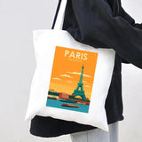 Eiffel Tower Travel Poster Canvas Shoulder Bag - Harajuku Handbag Tote