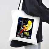 Eiffel Tower Travel Poster Canvas Shoulder Bag - Harajuku Handbag Tote