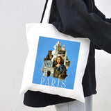 Eiffel Tower Travel Poster Canvas Shoulder Bag - Harajuku Handbag Tote
