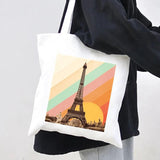 Eiffel Tower Travel Poster Canvas Shoulder Bag - Harajuku Handbag Tote