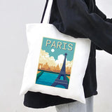 Eiffel Tower Travel Poster Canvas Shoulder Bag - Harajuku Handbag Tote